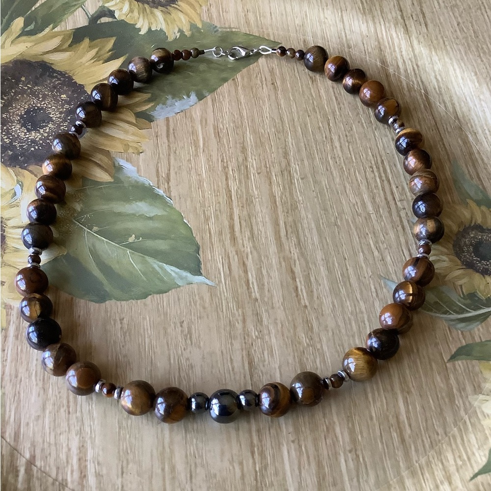 Tigers eye beaded necklace crystal necklace 18” gemstone necklace handmade